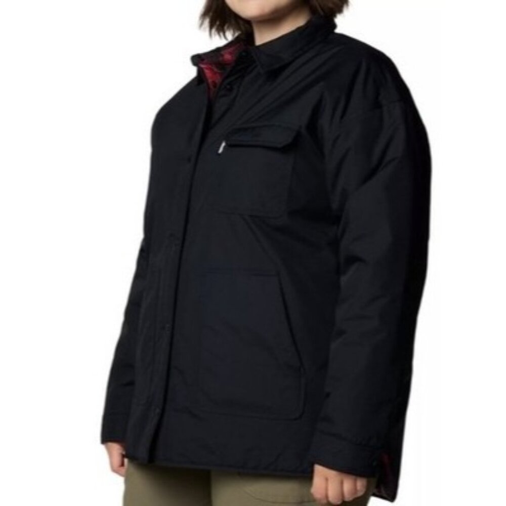 Columbia Women's Longhorn Ridge Reversible Shirt Jacket Black Plaid Size Medium